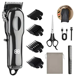 Stainless Steel Scissors Grooming Men’s Rechargeable Electric Hair Clipper Kit with Bag Man Barber Set Complete