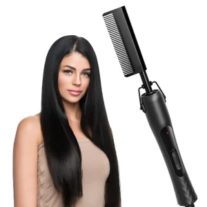 Straighten Hair Electric Titanium Hair Straightener Hot Comb 2 in 1 Straightening and Curling Copper Heater Hair Brush