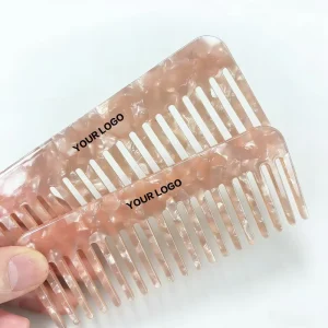 Summer Color Wide Tooth Hair Comb 100% Cellulose Acetate Eco Detangling Comb Pink for Girls and Women