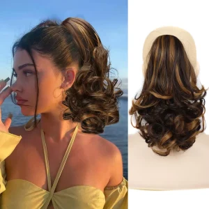 Synthetic Claw Clip Ponytail Hair Extensions Short Curly Natural Tail False Hair for Women Horse Tail Black Hairpiece