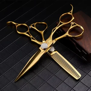TRY Gold Hair Scissors 6″ Japan Steel 9CR Hair Cutting Scissors Thinning Shears Hairdressing Scissors Professional