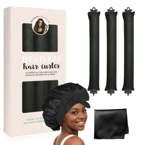 Three Piece Set of Heatless Curling + Satin Scarf + Satin Bonnet Hair Curler Comfortable DIY Hairstyle Tools