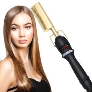 Tourmaline Ceramic Comb Mini Pocket Electric LCD Hair Straightener 2 1 Flat Iron