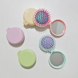 Travel Hair Brush and Mirror Comb Compact Mirror with Mini Hair Brush Set Folding Hairbrush for Women Small Hair Comb