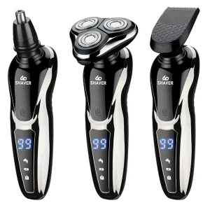 USB Charging Rechargeable Electric Shaver 3 in 1 Hair Trimmer Nose Hair Clipper Triple Blade Waterproof for Men