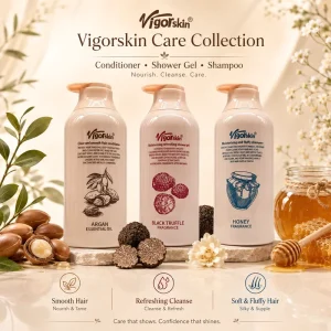 Vigorskin Hair Care Set Argan Conditioner Black Truffle Shower Gel Honey Shampoo for Smooth Nourished & Silky Hair