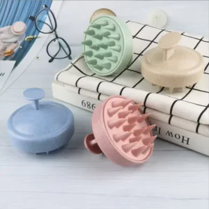 Wheat Straw Bristle Silicone Scalp Massager Hairbrush Wet Dry Hair Growth Cleaning Exfoliating Brush