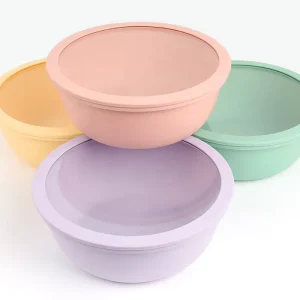 White Clear Color Cake Soup Non Slip Large Round Shape Silicone Salad Mixing Bowl With Glass Lid Set