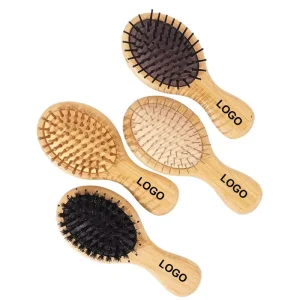 Wide Tooth Mini Beech Wood Hairbrush Styling Anti Static Airbag Comb with Custom Logo Detangling Brush