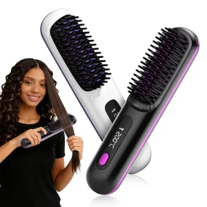 Wireless Cordless Hair Straightener Brush Portable Mini Travel Negative Ion Ceramic Heating Electric Comb