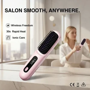 Wireless Electric Rechargeable Ceramic Heat Negative Ion Straightening Comb Portable Type C Mini Hair Straightener Bangs Travel