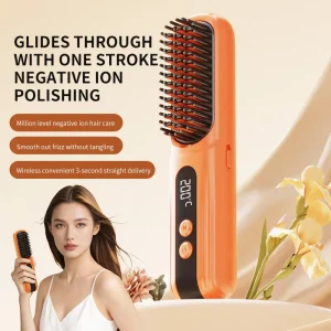 Wireless Hair Straightening Comb Negative Ion Technology Mini Portable Styling Tool 4 Temperature Settings Lithium Battery Hair