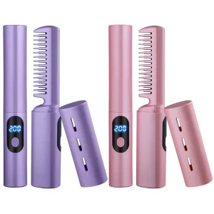Wireless Professional Straight Hair Comb Brush Styling Curling Comb Lon Tools LED Display USB Hair Straightener
