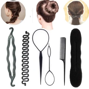 Women 5pcs Hair Styling Tools Sets DIY Hair Accessories Styling Tools Salon Fast Hair Braiding Tools Sets for Girls