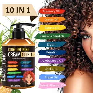 Women Curling Cream Hair Elasticity Moisturizing Strong Hold 10 in 1 Natural Herbal Oil Hair Curling Defining Cream