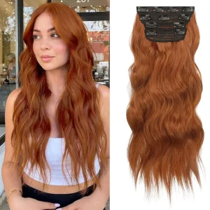 Women’s 4p Natural Wavy Transparent Hair Extensions Hairpieces High Temperature Fiber Clip in Body Wave Heat Resistant Synthetic