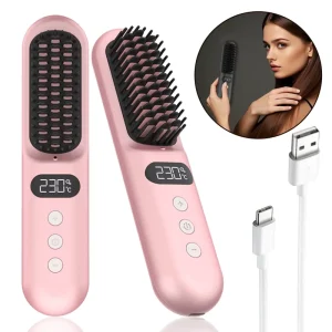 Women’s Cordless Hair Straight Brush Wireless Hair Straightening Comb USB Power Source for Hotel Use