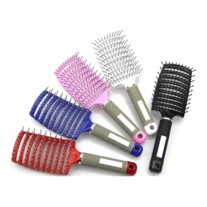 Women’s Eco-Friendly Hairbrush Curved Vented Nylon Boar Bristles Portable Detangling Hairbrush Plastic for Salon Styling Hair