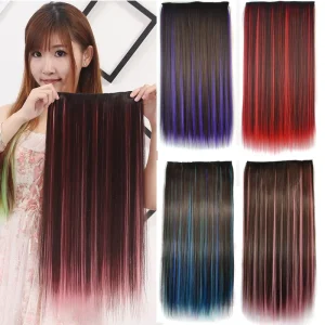 Women’s High Temperature Silk Five Clip Wig Color Highlight Straight Hair Sheet One Piece Chemical Fiber Hair Curtain Clip In