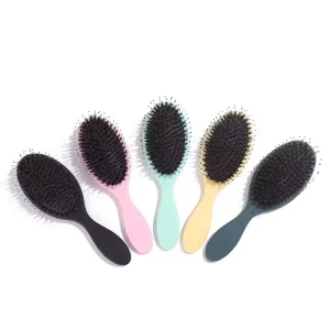 Women’s Rainbow Detangling Hairbrush with Boar Soft Bristle ABS Plastic Handle Home Hairdressing Massage Feature Comb