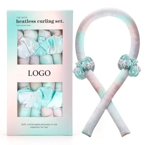 custom logo Satin Tie Dye Heatless Curler Sets No Heat Hair Curling Rod Soft Cotton Filled Hair Styling Tool for Women